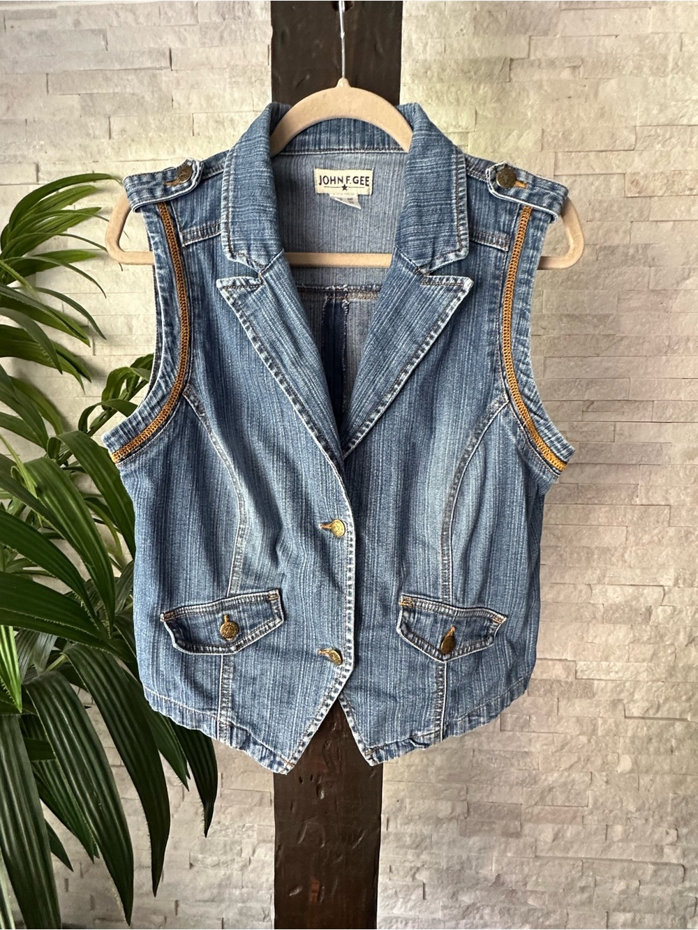 John Gee Vintage Washed Blue Denim Vest Size M/L